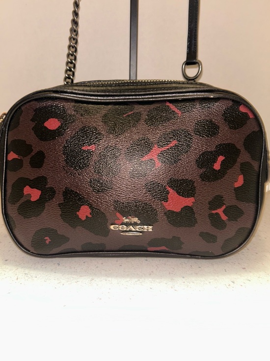 Coach Handbags - Coach Isla Leopard Print Crossbody in Brown, Black and Red